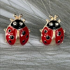 LADYBUG RHINESTONE ENAMEL STUD EARRINGS